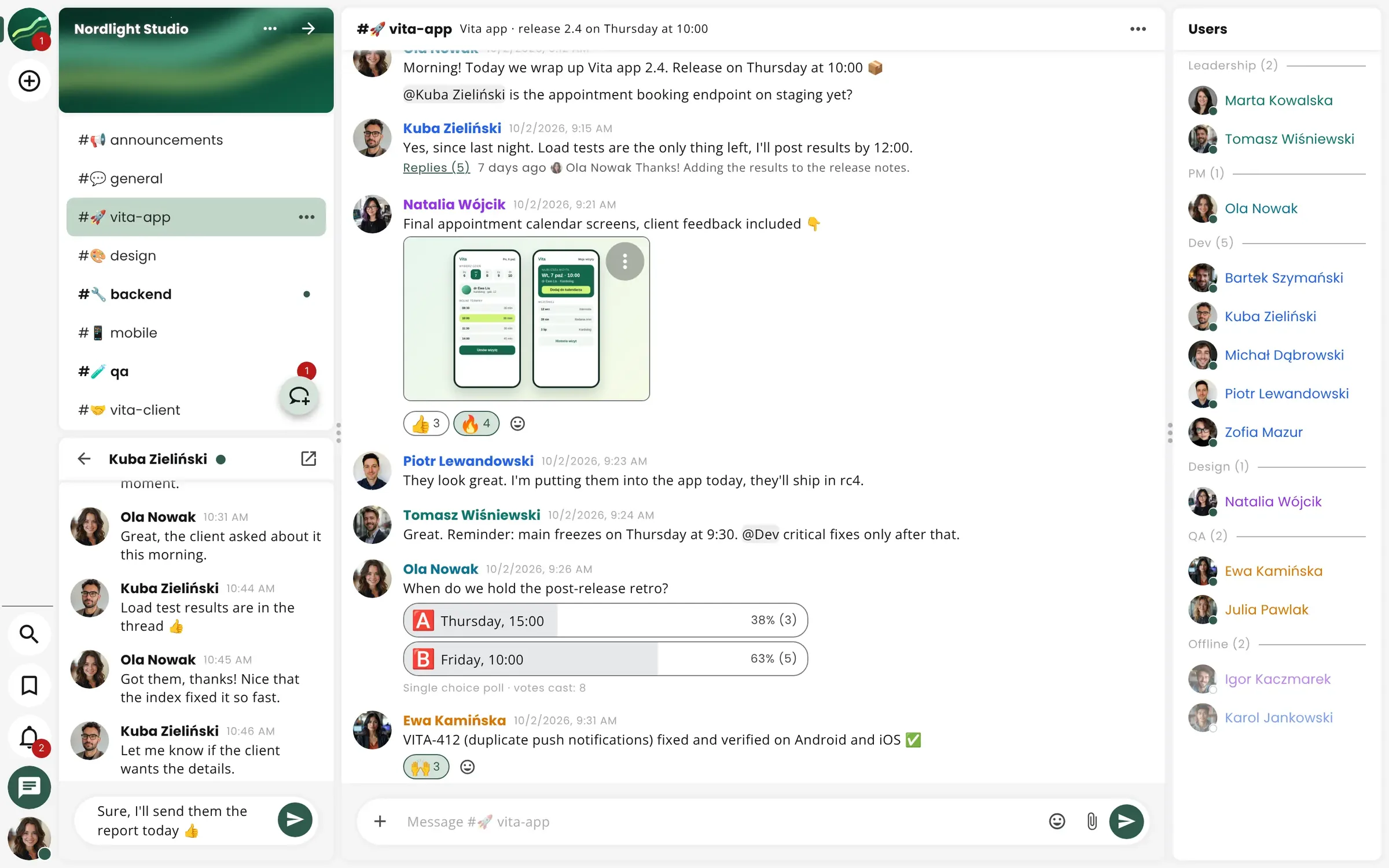 Rooms, the conversation and the people — all on one screen.